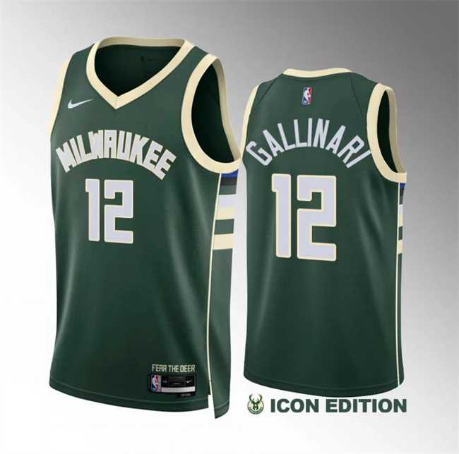 Mens Milwaukee Bucks #12 Danilo Gallinari Green Icon Edition Stitched Basketball Jersey Dzhi